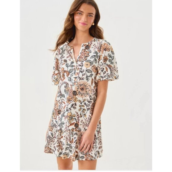 Lilly Pulitzer Amesbury Dress Color Coconut Take Meowt Brown Tan White Large - Picture 4 of 16